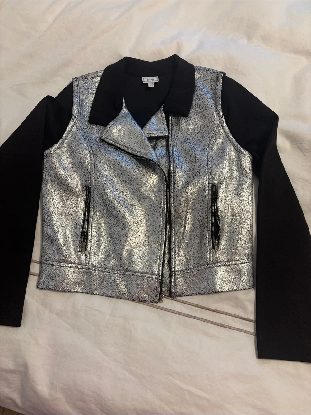 Metallic Silver & Black Moto Jacket